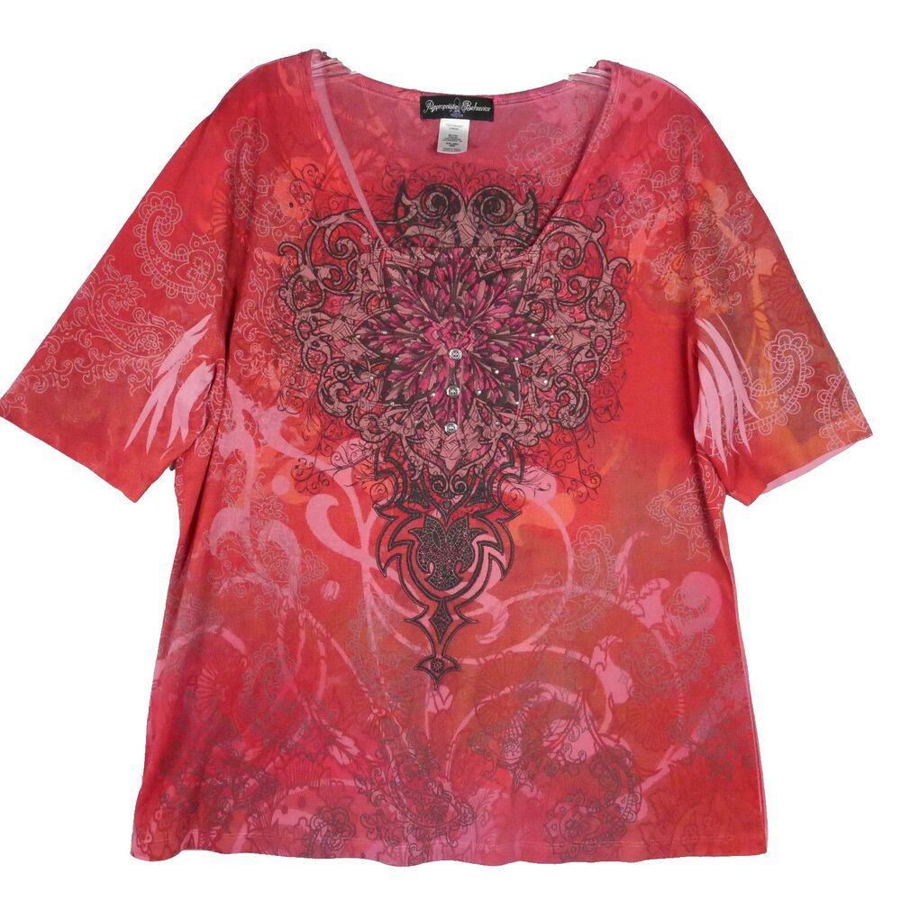 Appropriate Behavior Size XXL Short Sleeved Tunic BOHO Design Top Rhinestone